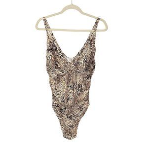 Calvin Klein Snake Print One Piece Bathing Suit Size 16 Brown Swim Suit M32